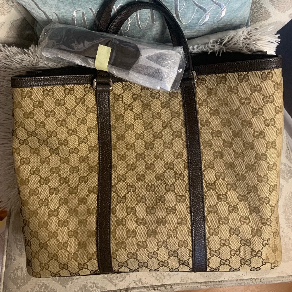 Gucci Brown Canvas Tote New with Strap